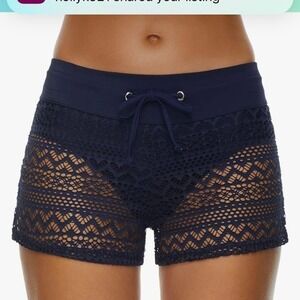 Women's Swim Shorts Lace Hollow Swimsuit Bottoms Mid Rise Board Shorts 2XL